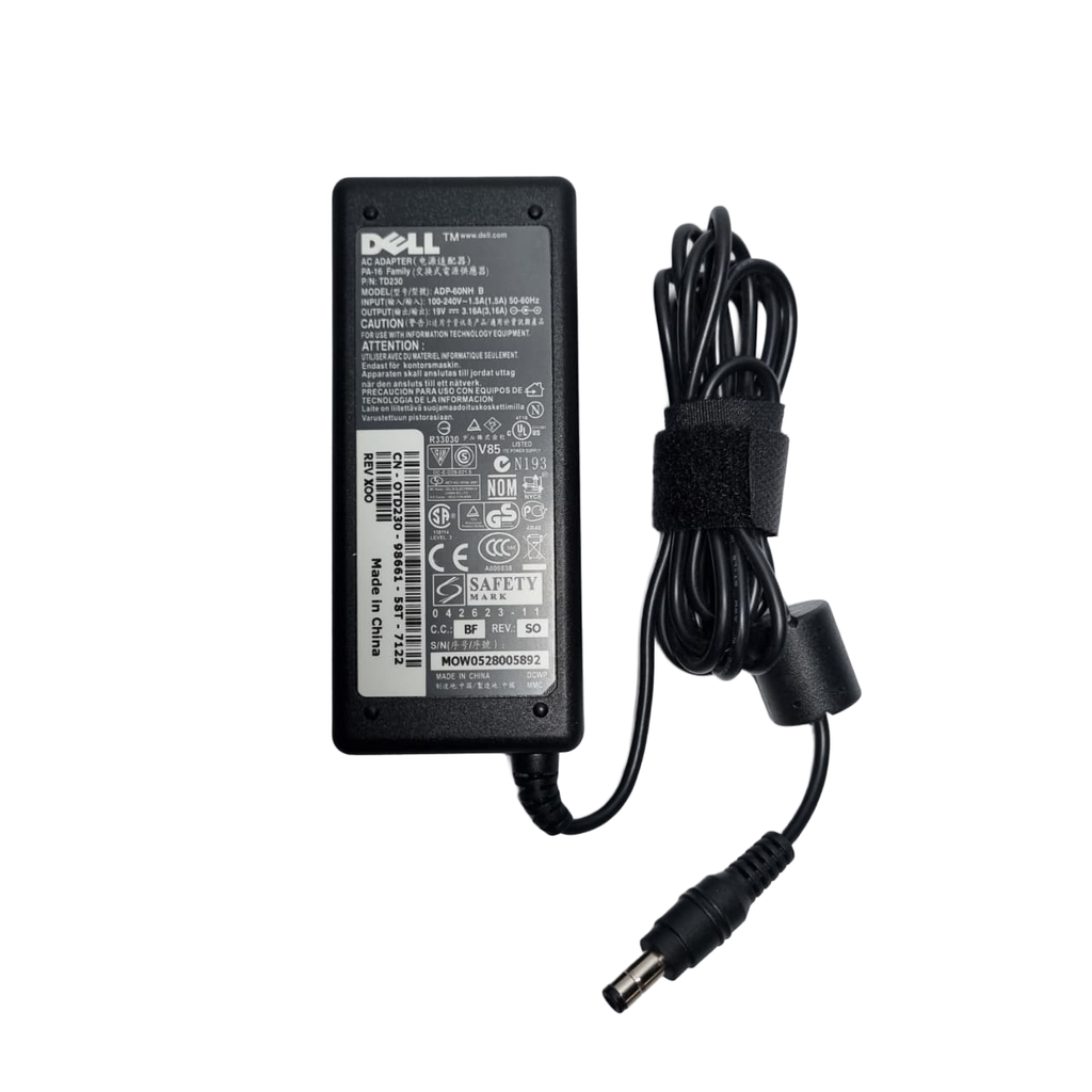 CARGADOR PARA LAPTOP DELL 19V 3.16A  60 WATTS PLUG 5.5*2.5MM